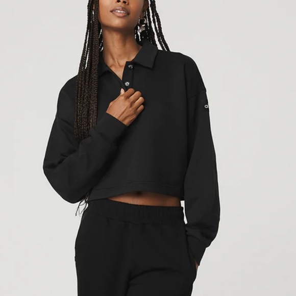 Alo Yoga Polo Henley Pullover Black Size XS - Picture 1 of 8